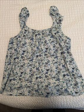 Women's Floral Ruffle-Strap Tank Top — Blue & Green
